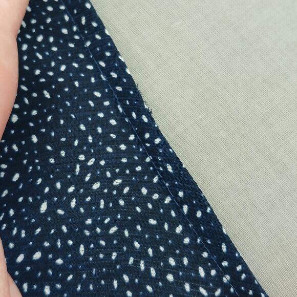 H&M Navy Speckle Ruffled Peplum Blouse 12 sheer retro 80s repaired LS - Picture 15 of 16